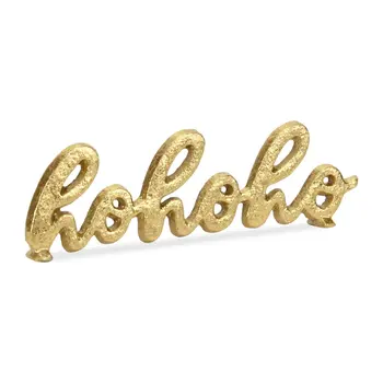 3" Gold Cast Iron Hohoho Christmas Hand Painted Tabletop Sign