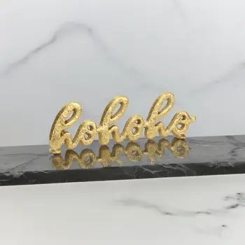 3" Gold Cast Iron Hohoho Christmas Hand Painted Tabletop Sign