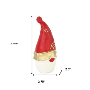 6" Gold Red And White Cast Iron Christmas Santa Hand Painted Standing Gnome
