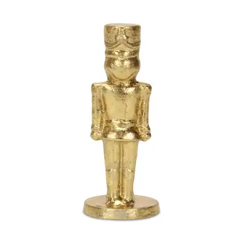 7" Gold Cast Iron Christmas Nutcracker Hand Painted Figurine