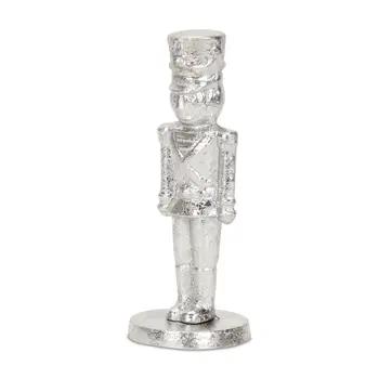 7" Silver Cast Iron Christmas Nutcracker Hand Painted Figurine