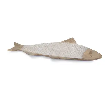 23" Brown Ceramic Etched Fish Serving Tray