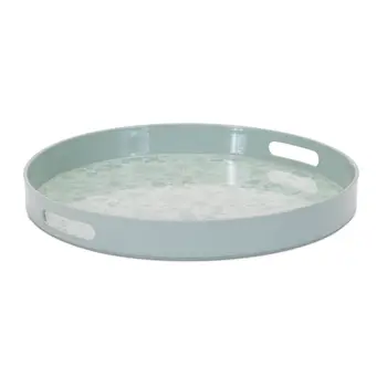 14" Pale Sage Mushrooms Round Serving Tray With Handles