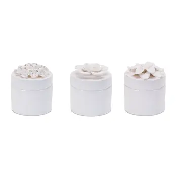 Set of Three White Ceramic Flowers Decorative Keepsake Boxes