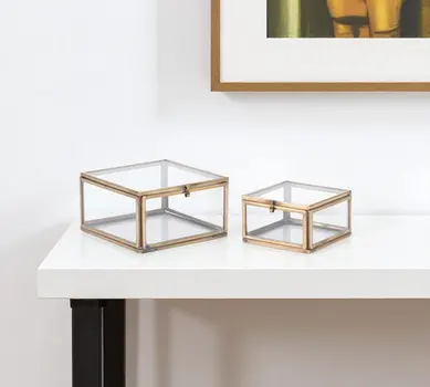 Set of Two Clear And Gold Glass Decorative Keepsake Boxes