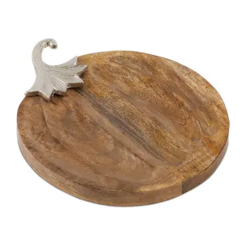 12" Natural Solid Wood Pumpkin Serving Tray