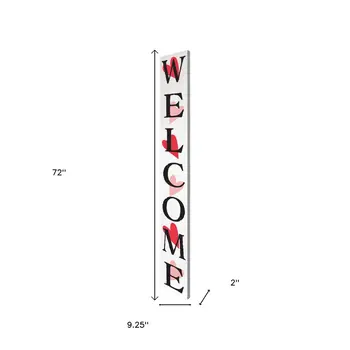 72" White Black And Red Solid Wood Welcome Valentine's Day Porch Sign