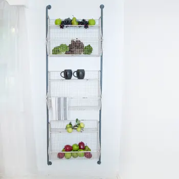 24" White And Gray Metal Baskets Wall Mounted Cubby Shelf