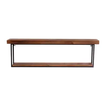 36" Set Of Two Black And Brown Wood And Metal Two Level Accent Shelf