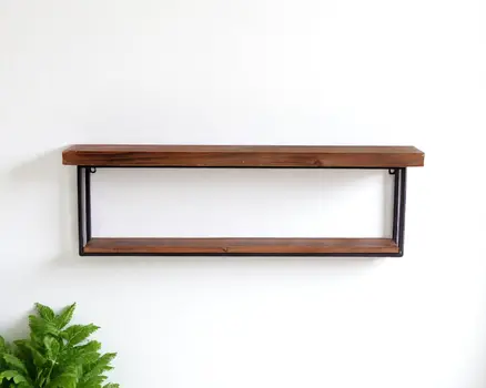 36" Set Of Two Black And Brown Wood And Metal Two Level Accent Shelf