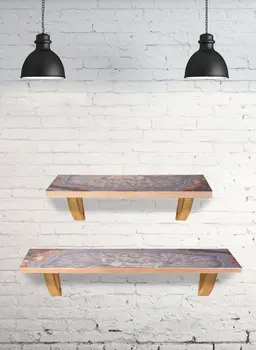 24" Gray And Natural Wood Wall Mounted Accent Shelf