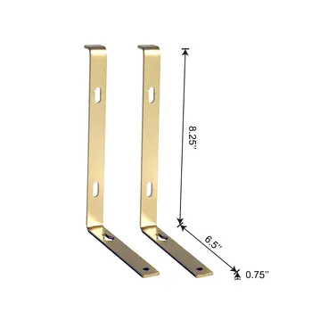 7" Set Of Two Gold Metal Wall Mounted Shelf Brackets