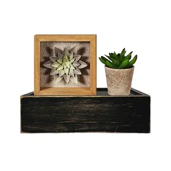 10" Black Distressed Wood Wall Mounted Floating Shelf With LED