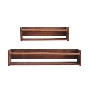 Set Of Two Brown Wood Wall Mounted Floating Shelves