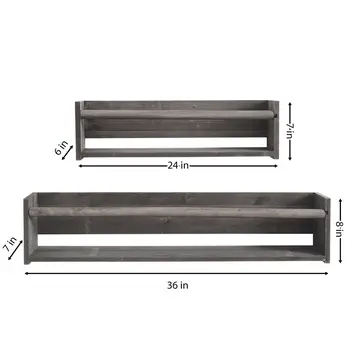 Set Of Two Gray Wood Wall Mounted Floating Shelves
