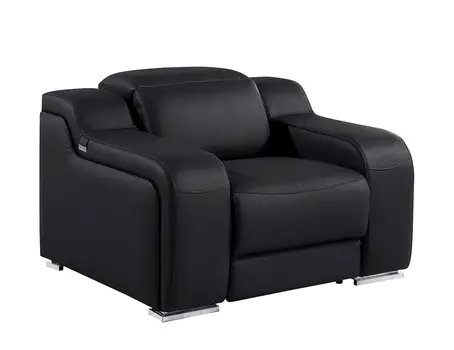 41" Black Italian Leather Wall Hugger Recliner With USB