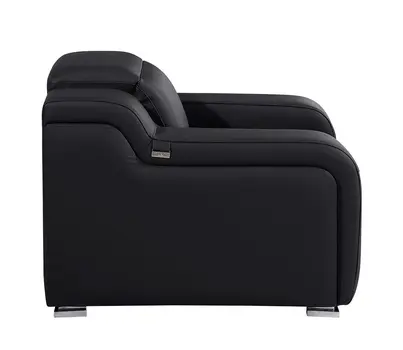 41" Black Italian Leather Wall Hugger Recliner With USB