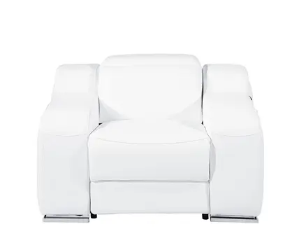 41" White Italian Leather Wall Hugger Recliner With USB