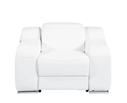 41" White Italian Leather Wall Hugger Recliner With USB