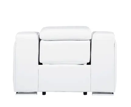 41" White Italian Leather Wall Hugger Recliner With USB