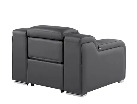 41" Dark Gray Italian Leather Wall Hugger Recliner With USB