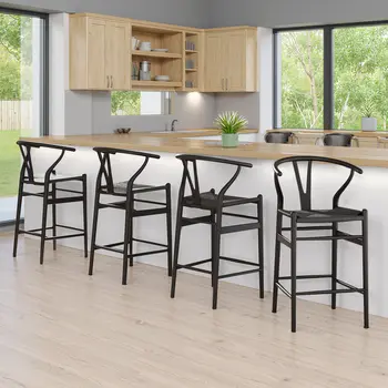 27" Black Solid Wood Counter Height Bar Chair