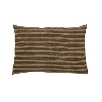 16" X 24" Cool Gray And Beige Lumbar Striped Jute Throw Pillow