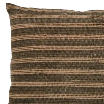 16" X 24" Cool Gray And Beige Lumbar Striped Jute Throw Pillow
