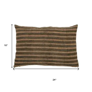 16" X 24" Cool Gray And Beige Lumbar Striped Jute Throw Pillow
