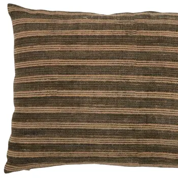 16" X 24" Cool Gray And Beige Lumbar Striped Jute Throw Pillow