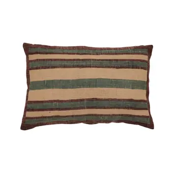 16" X 24" Beige And Brown Lumbar Striped Jute Throw Pillow
