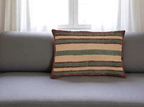 16" X 24" Beige And Brown Lumbar Striped Jute Throw Pillow