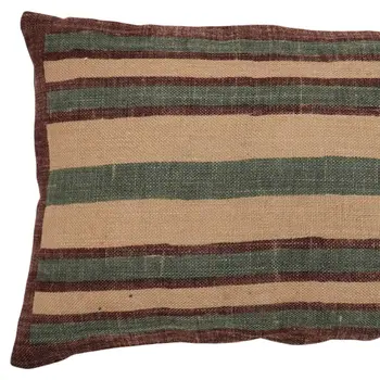 16" X 24" Beige And Brown Lumbar Striped Jute Throw Pillow