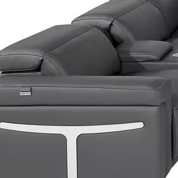 Dark Gray Italian Leather Power Reclining U Shaped Twelve Piece Sectional With Console