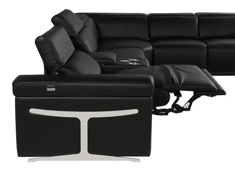 Black Italian Leather Power Reclining U Shaped Twelve Piece Sectional With Console