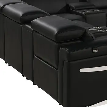 Black Italian Leather Power Reclining U Shaped Twelve Piece Sectional With Console