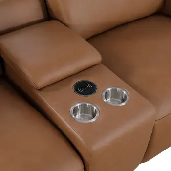 Chestnut Italian Leather Power Reclining U Shaped Twelve Piece Sectional With Console