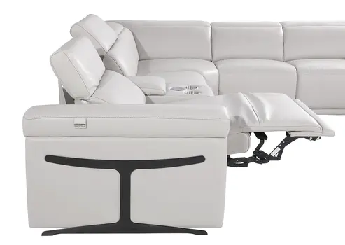 Light Gray Italian Leather Power Reclining U Shaped Eight Piece Corner Sectional With Console