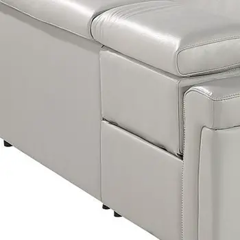 Light Gray Italian Leather Power Reclining U Shaped Eight Piece Corner Sectional With Console
