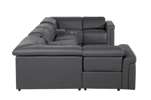 Dark Gray Italian Leather Power Reclining U Shaped Eight Piece Sectional With Console