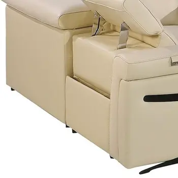 Beige Italian Leather Power Reclining U Shaped Eight Piece Sectional With Console