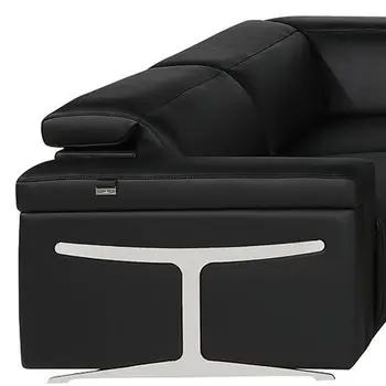Black Italian Leather Power Reclining U Shaped Eight Piece Sectional With Console