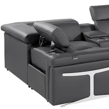 Dark Gray Italian Leather Power Reclining U Shaped Eight Piece Corner Sectional With Console