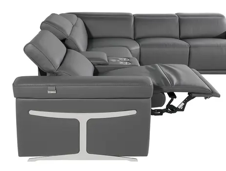 Dark Gray Italian Leather Power Reclining U Shaped Eight Piece Corner Sectional With Console