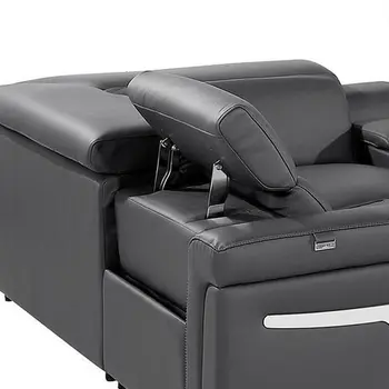Dark Gray Italian Leather Power Reclining U Shaped Eight Piece Corner Sectional With Console