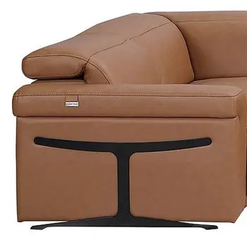 Chestnut Italian Leather Power Reclining U Shaped Eight Piece Corner Sectional With Console