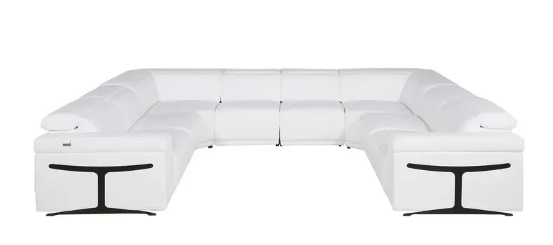 White Italian Leather Power Reclining U Shaped Eight Piece Corner Sectional With Console