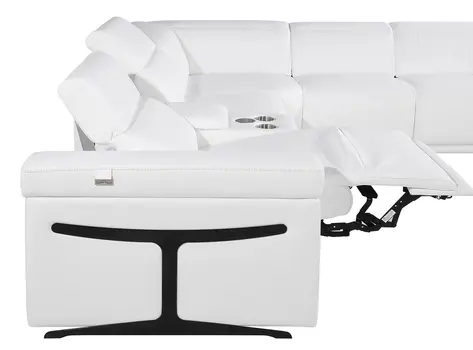 White Italian Leather Power Reclining U Shaped Eight Piece Corner Sectional With Console