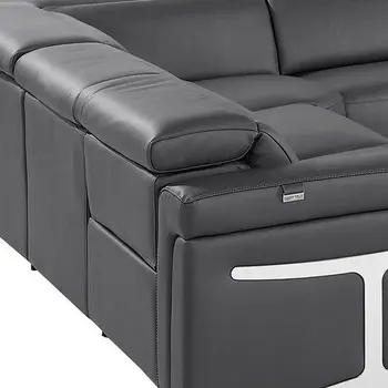 Dark Gray Italian Leather Power Reclining U Shaped Eight Piece Corner Sectional With Console