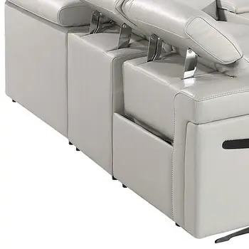 Light Gray Italian Leather Power Reclining U Shaped Ten Piece Corner Sectional With Console